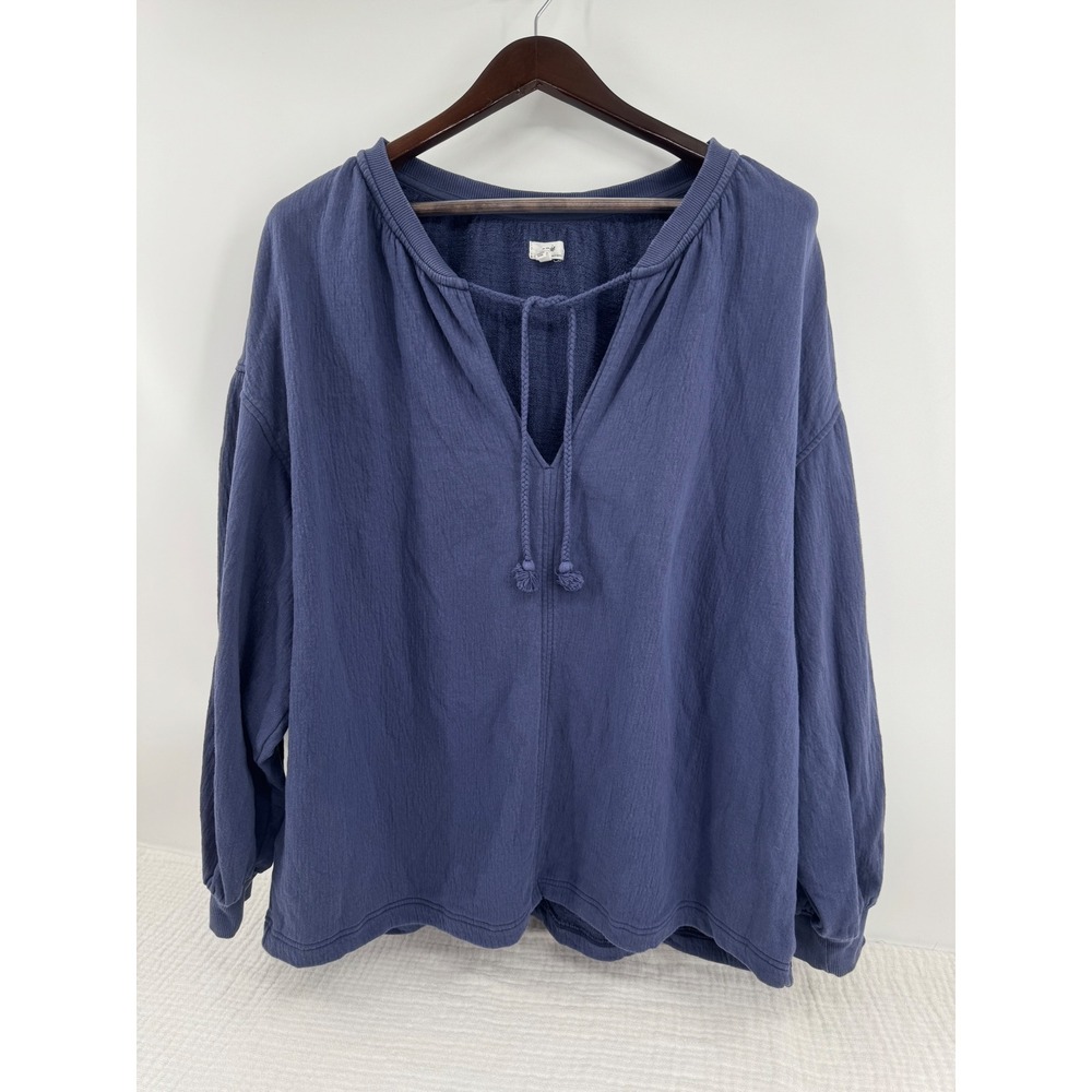 Aerie Oversized Sweatshirt Size XL Blue Boho Tassel Balloon Sleeve Gauze Fleece